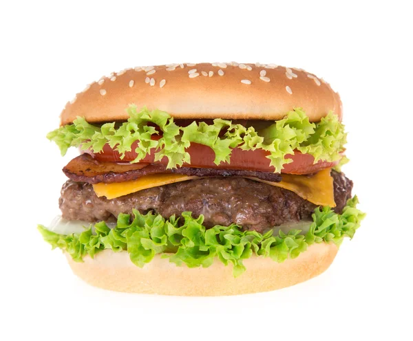 Смачний гамбургер над білим — стокове фото