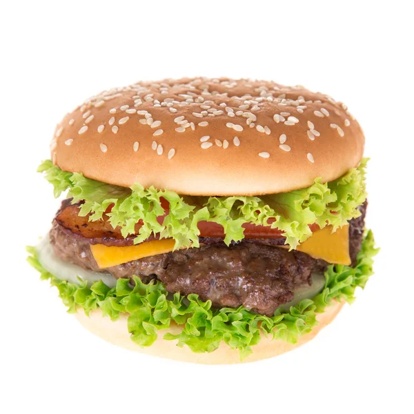 Delizioso hamburger su bianco — Foto Stock