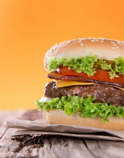 Finom hamburgert a fa — Stock Fotó