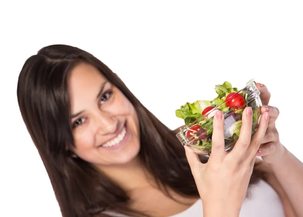 Unga brunett tjej med hälsosam mat — Stockfoto