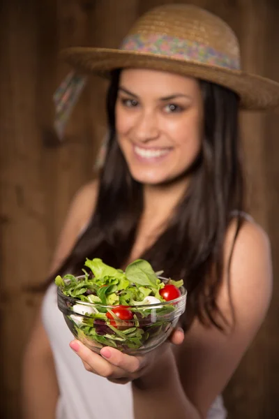 Young brunette girl with healthy food — Stock Photo, Image