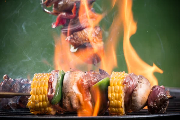 Heerlijke spiesjes op grill — Stockfoto