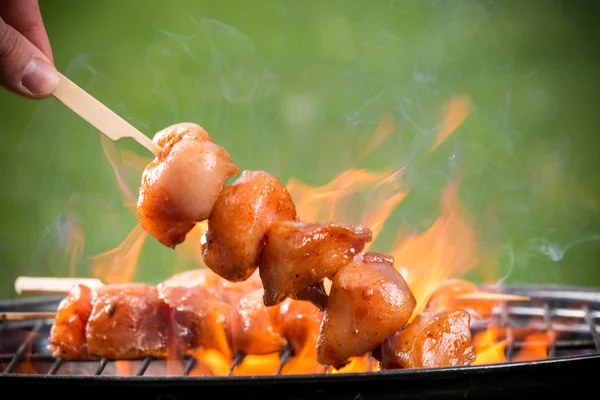 Delicious skewers on grill — Stock Photo, Image