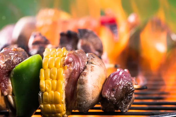 Smakelijke spiesjes op de grill. — Stockfoto