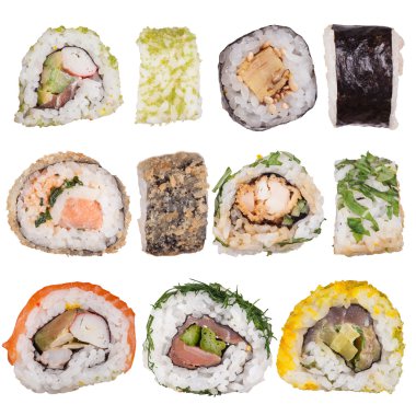 Japon deniz ürünleri sushi set, yakın çekim.