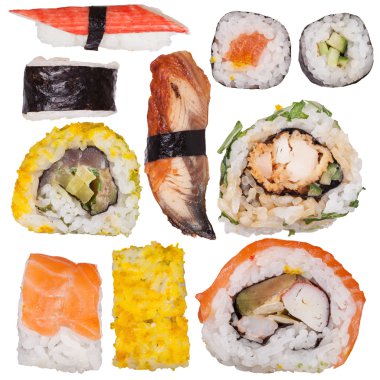 Japon deniz ürünleri sushi set, yakın çekim.