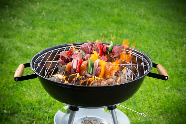 在花园里烧烤炉烧烤美味烤串 — 图库照片