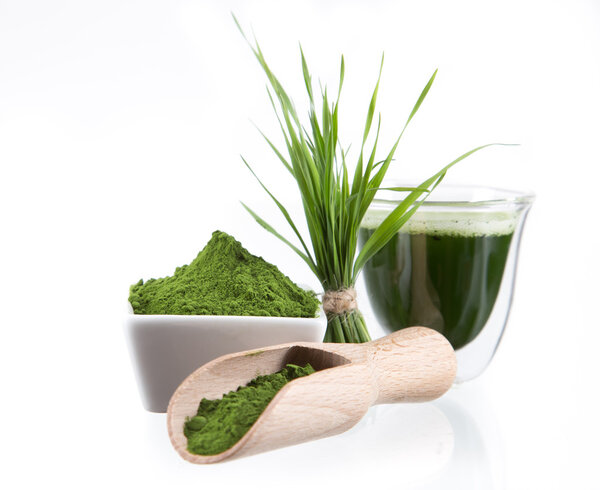 Heathy green superfood chlorella and young barley