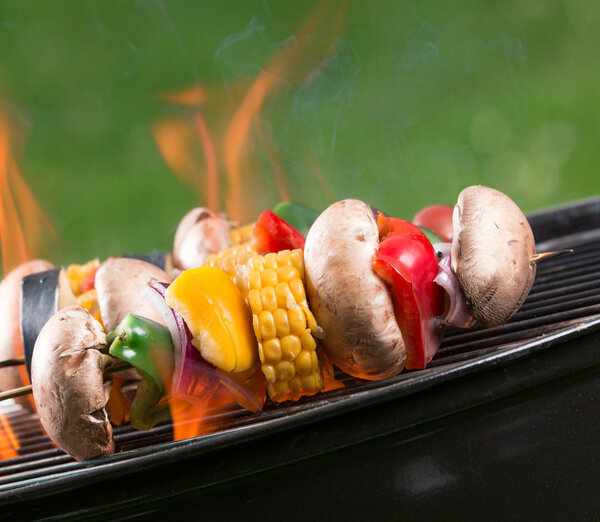 Tasty skewers on garden grill