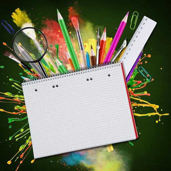 Blank paper with school supplies — Stock Photo, Image