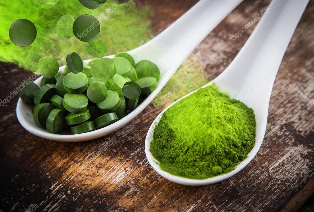 Young barley and chlorella spirulina. Stock Photo by ©Kesu01 50821357