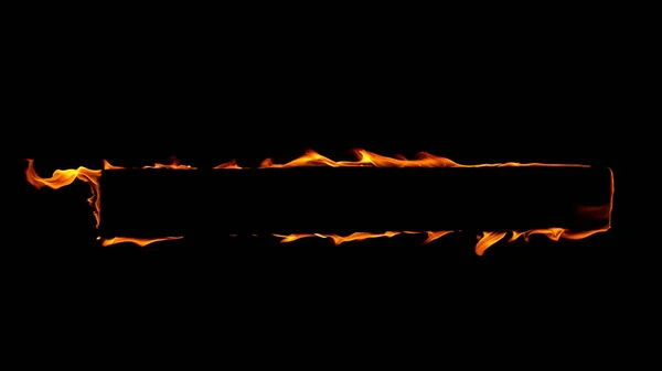 Rechthoek Met Vuurvlammen Geïsoleerd Zwarte Achtergrond Close — Stockfoto
