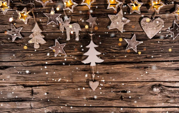 Χριστουγεννιάτικη Διακόσμηση Ξύλινα Φόντο Άφθονο Χώρο Αντίγραφο Προϊόντος Κείμενο — Φωτογραφία Αρχείου