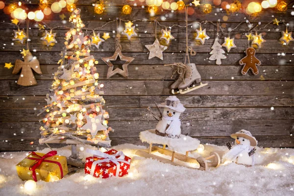 Noel Dekorasyon Kardan Adam Arka Plan Bulanık Kopya Alanı Ürün — Stok fotoğraf