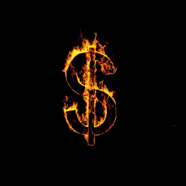 Single Dollar Sign of Fire Flames Alphabet — 图库照片