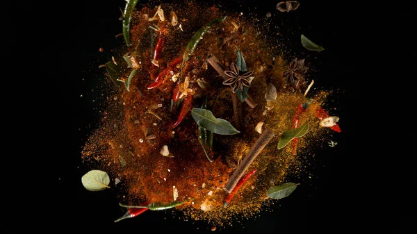 Freeze Motion Shot of Flying Mix Spices. — Stock Photo, Image