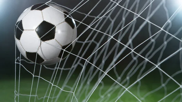 Close-up of Soccer Ball Hitiing Goal Net — Stock Photo, Image