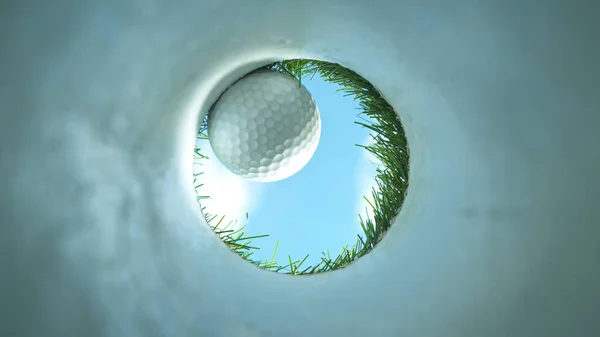 Golf Topunun Süper Yavaş Çekimi Kameradaki Deliğe Düşer Deliğin Içini — Stok fotoğraf