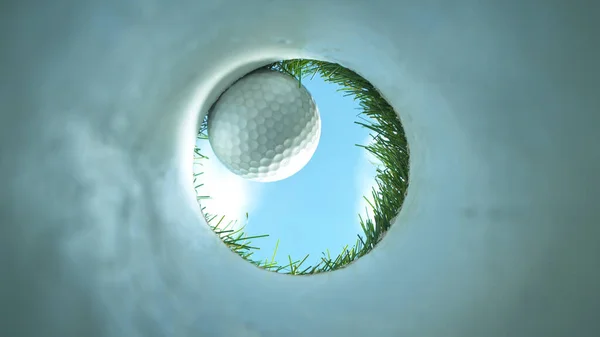 Super Slow Motion Golf Ball Falls Hole Camera View Hole — Stock Photo, Image