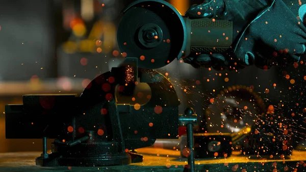 Working Metal Cutter Workshop Detail Shot Low Depth Focus — Stockfoto