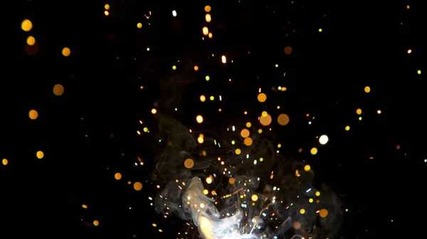 Flying Fire Sparkles Detail Shot Low Depth Focus Filmed High — Zdjęcie stockowe