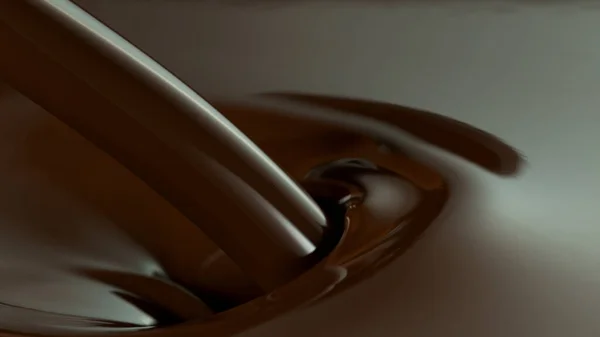 Pouring Dark Hot Melted Chocolate Close — 스톡 사진