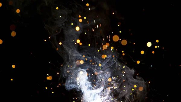 Super Slow Motion Flying Fire Sparkles Detail Shot Low Depth — Zdjęcie stockowe