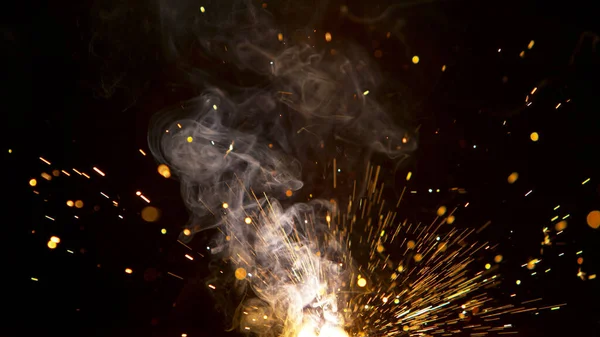 Super Slow Motion Flying Fire Sparkles Detail Shot Low Depth — Fotografia de Stock