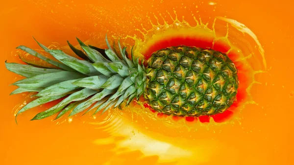 Freeze Motion Shot Splashing Fresh Pineapple Filmed High Speed Cinematic — Stock Photo, Image