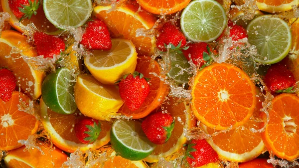 Freeze Motion Shot Splashing Fresh Citrus Close — Stock Photo, Image