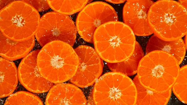 Freeze Motion Shot Splashing Fresh Tangerines Close — Fotografia de Stock