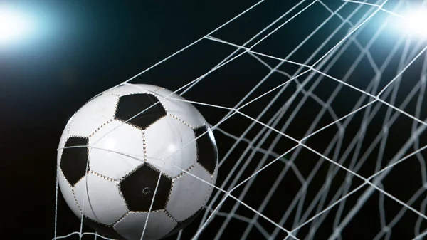 Close Soccer Ball Hitiing Goal Net Close — Stock Photo, Image