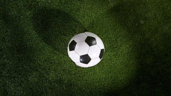 Close Falling Soccer Ball Football Field — Stock Photo, Image