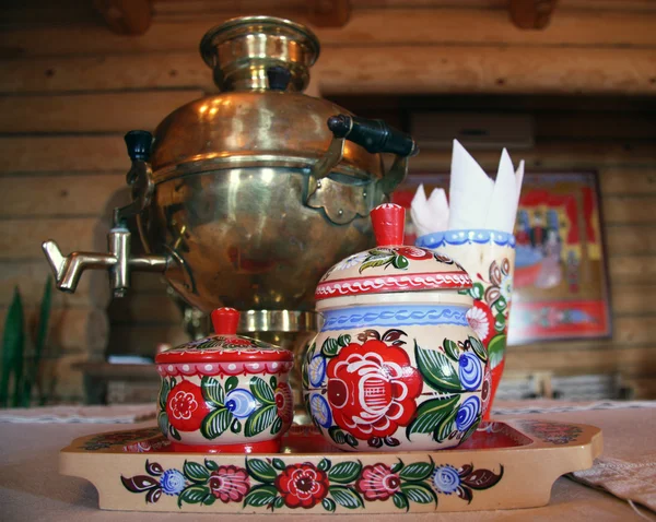 Ryska Te drickande med samovar — Stockfoto