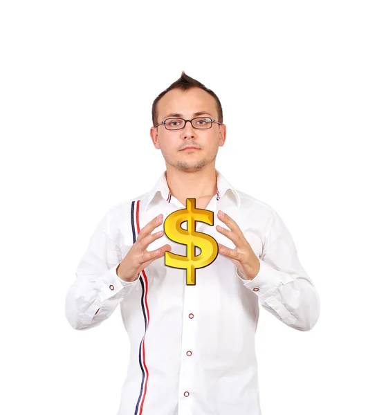 Man holding dollar sign — Stock Photo, Image