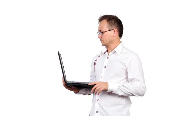 Businessman holding a laptop — Stock Photo, Image