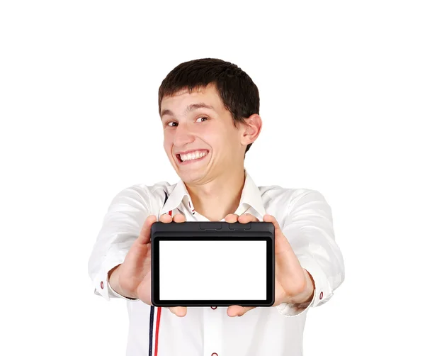 Tablet in een hand — Stockfoto