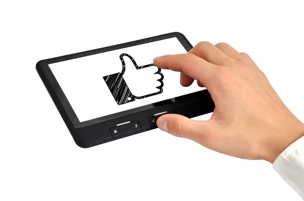 Tablet in hand with like — Stock Photo, Image