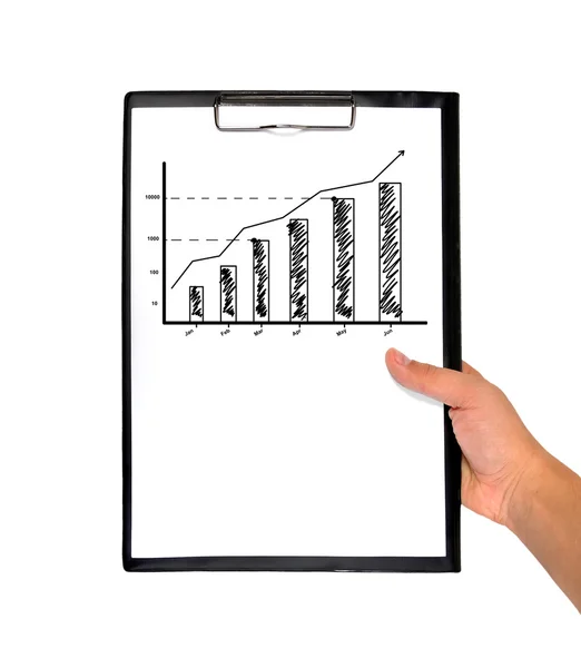 Clipboard in hand with chart — Stock Photo, Image