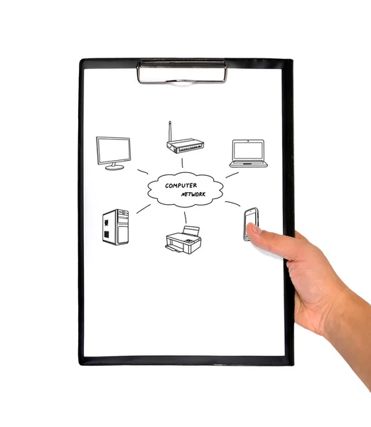 Clipboard with computer network — Stock Photo, Image