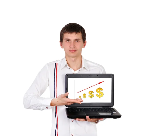 Pojke med laptop — Stockfoto