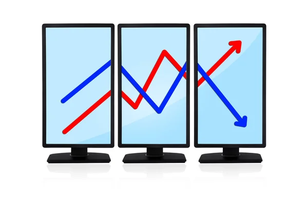 Drie monitor met diagram — Stockfoto