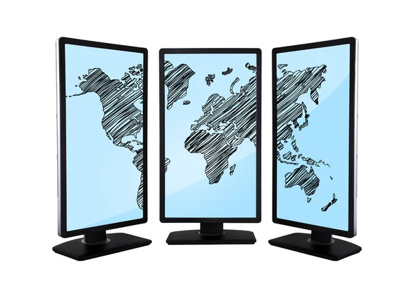 Карта мира на экране — стоковое фото