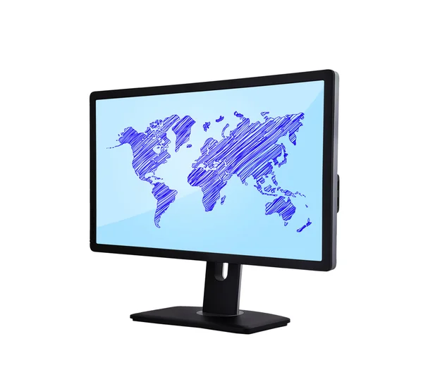 Monitor con mapa del mundo —  Fotos de Stock