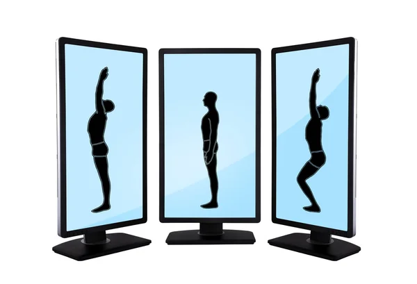 Monitor with yoga position — Stock Photo, Image