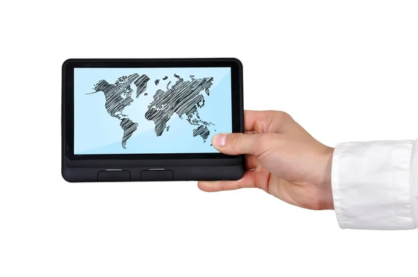 Tablet con mappa del mondo — Foto Stock