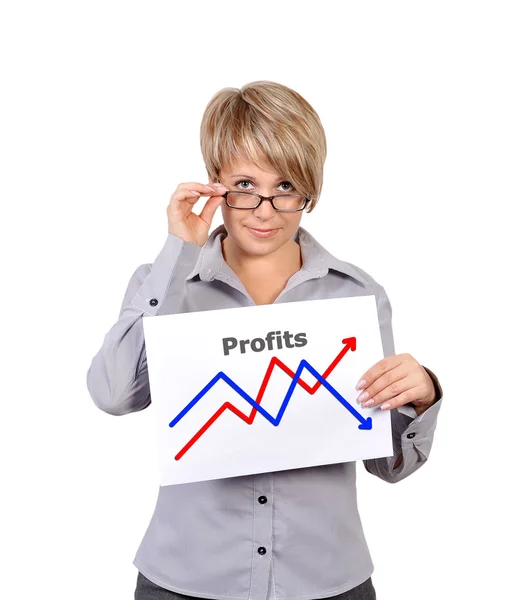 Mujer sosteniendo cartel — Foto de Stock