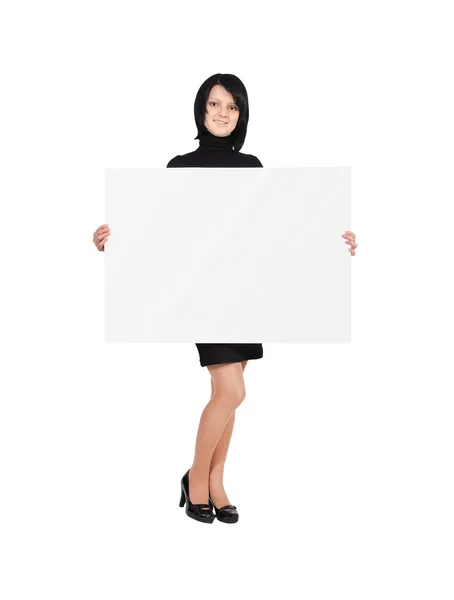 Vrouw bedrijf billboard — Stockfoto