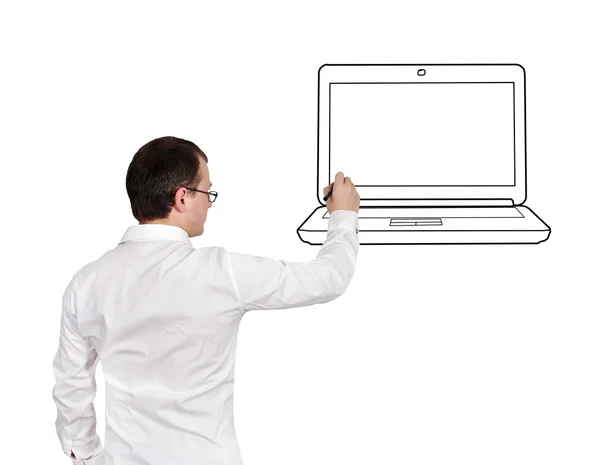 Geschäftsmann zeichnet Laptop — Stockfoto