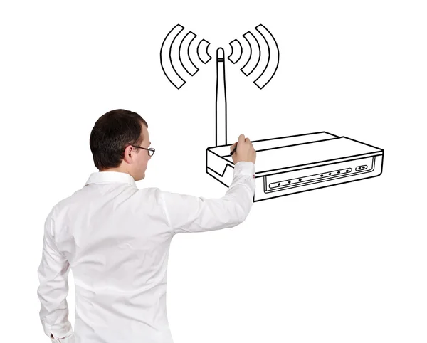 Man drawing router — Stock Photo, Image